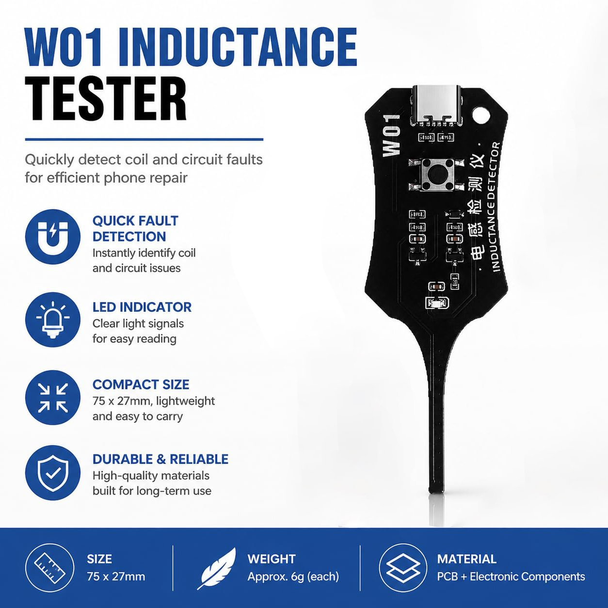 Co Detector Plug - Testeur d'inductance de type C W01,